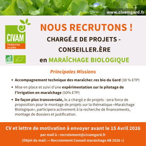 Recrutement d'un.e chargé.e de projets / conseiller.ère en maraîchage biologique