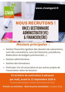 Recrutement d'un.e Gestionnaire administratif(ve) et financier(ère)